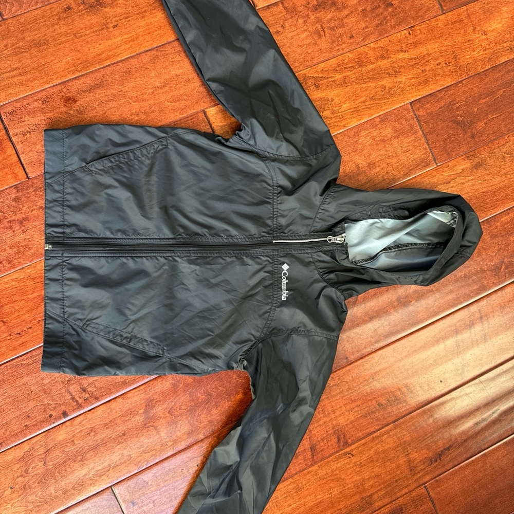 Columbia kids windbreaker rain coat jacket hoodie boys 4/6 XS black full zip